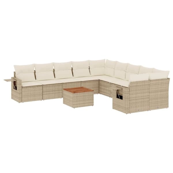 vidaXL sofasæt til haven 11 dele med hynder polyrattan beige