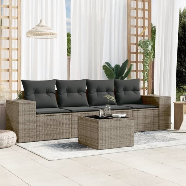 vidaXL sofasæt 5 dele med hynder polyrattan grå