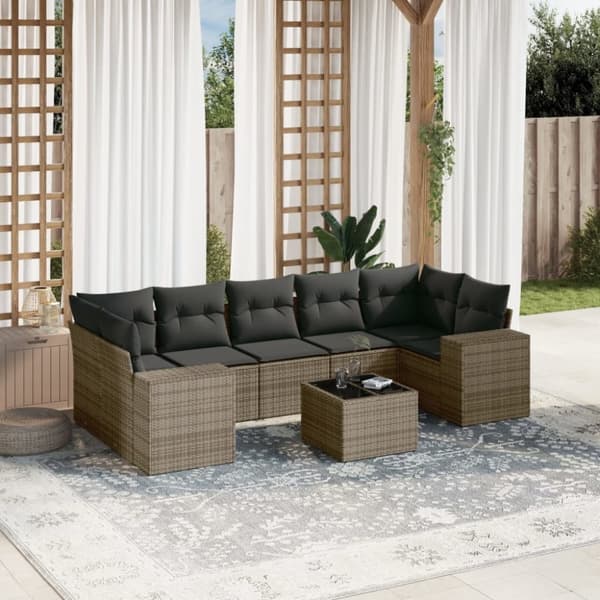 vidaXL sofasæt til haven 8 dele med hynder polyrattan grå