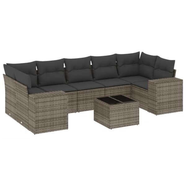 vidaXL sofasæt til haven 8 dele med hynder polyrattan grå