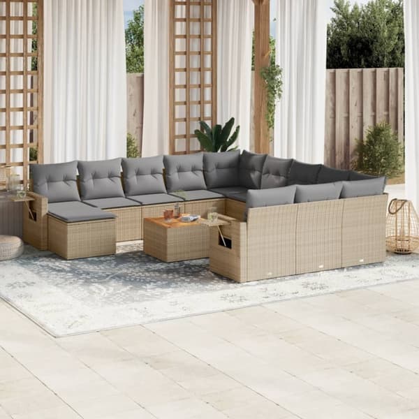 vidaXL sofasæt til haven 13 dele med hynder polyrattan beige