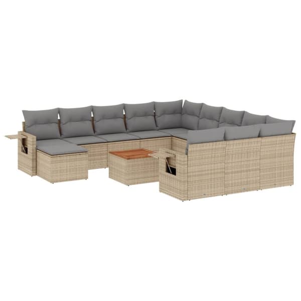 vidaXL sofasæt til haven 13 dele med hynder polyrattan beige