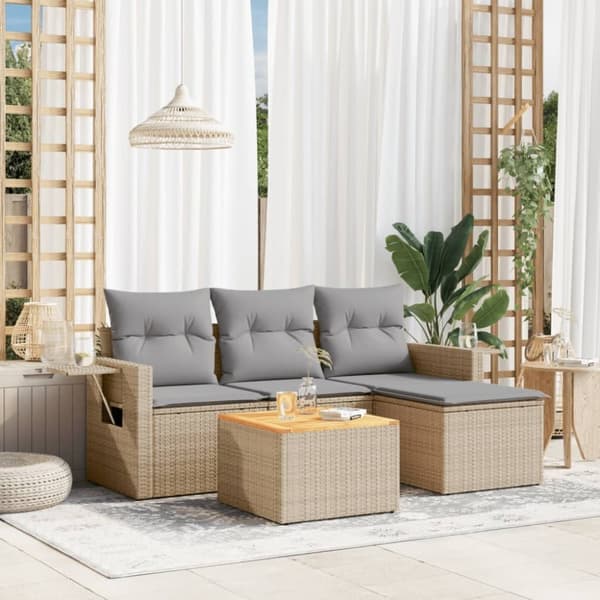 vidaXL sofasæt til haven 5 dele med hynder polyrattan beige