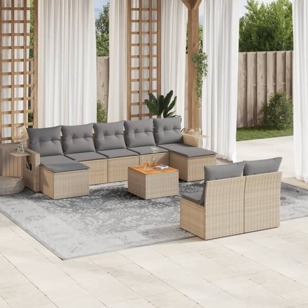 vidaXL sofasæt til haven 10 dele med hynder polyrattan beige