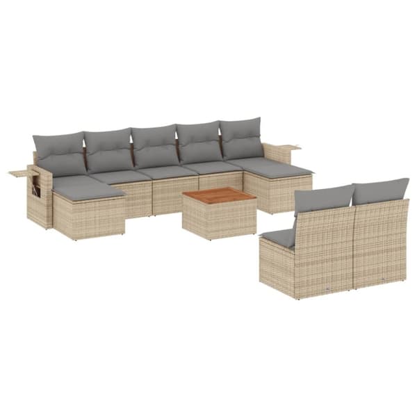 vidaXL sofasæt til haven 10 dele med hynder polyrattan beige