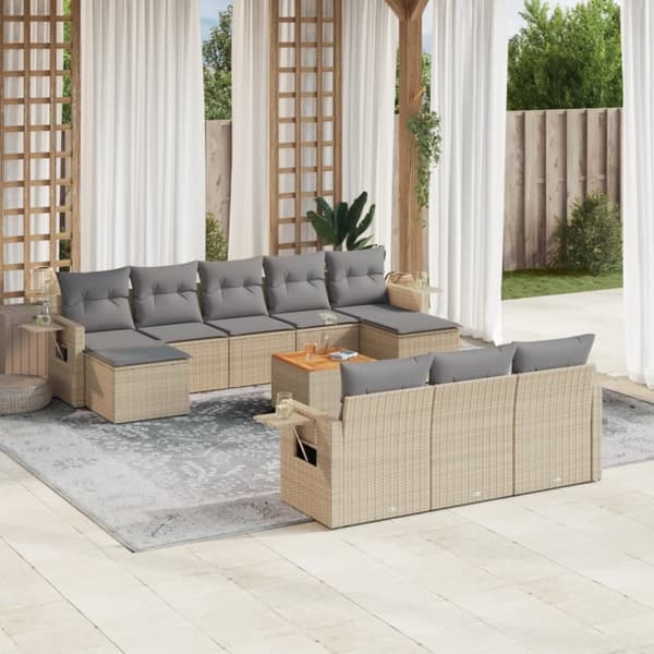 vidaXL sofasæt til haven 11 dele med hynder polyrattan beige
