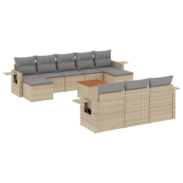 vidaXL sofasæt til haven 11 dele med hynder polyrattan beige