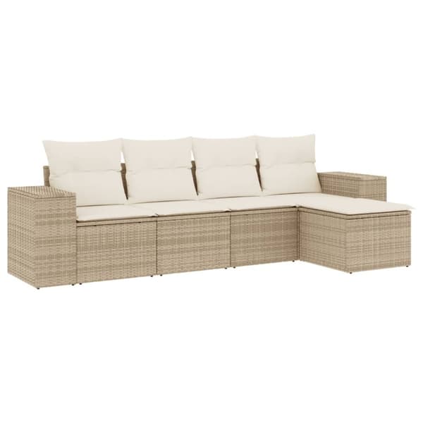 vidaXL Soffgrupp för trädgården med dynor 5 delar beige konstrotting