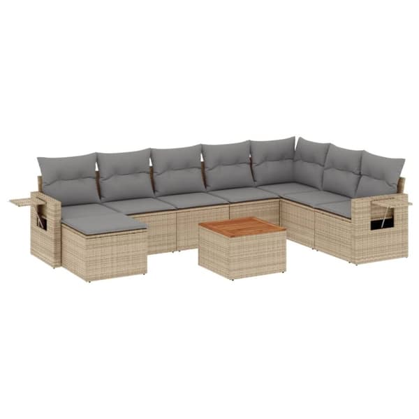 vidaXL Soffgrupp för trädgården med dynor 9 delar beige konstrotting
