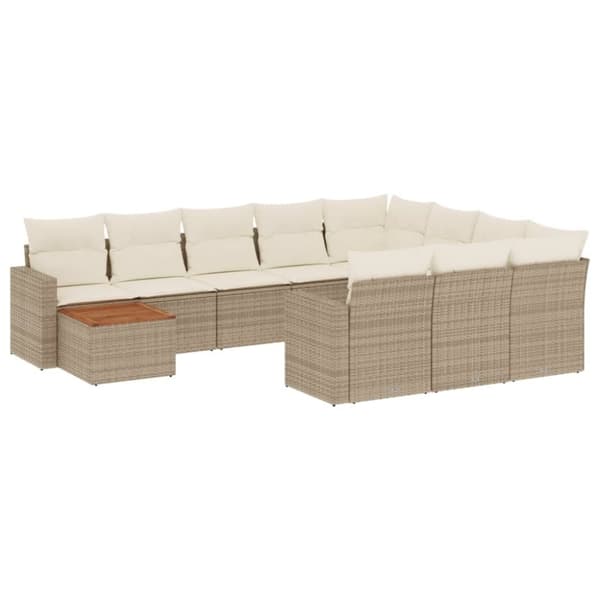 vidaXL sofasæt til haven 11 dele med hynder polyrattan beige