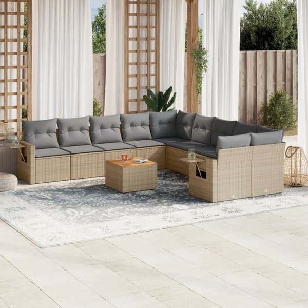 vidaXL sofasæt til haven 11 dele med hynder polyrattan beige