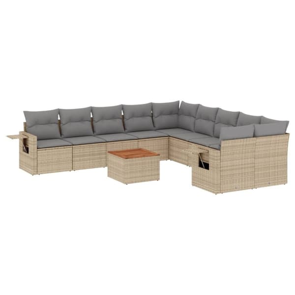 vidaXL sofasæt til haven 11 dele med hynder polyrattan beige