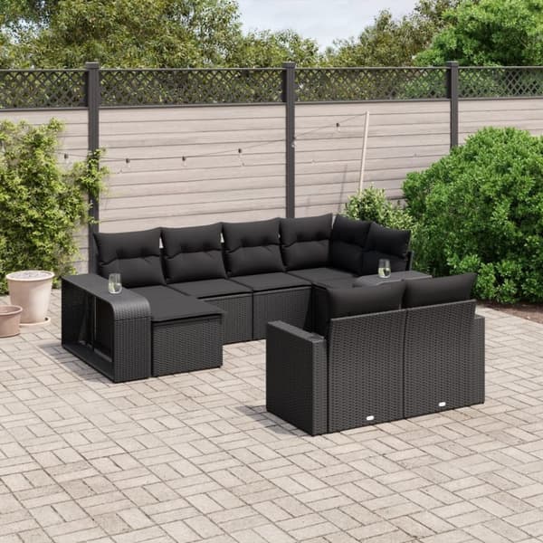 vidaXL sofasæt til haven 10 dele med hynder polyrattan sort