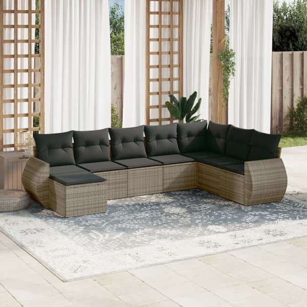 vidaXL sofasæt til haven 8 dele med hynder polyrattan grå