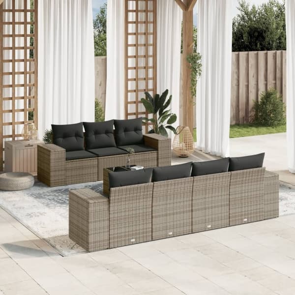 vidaXL sofasæt til haven 8 dele med hynder polyrattan grå