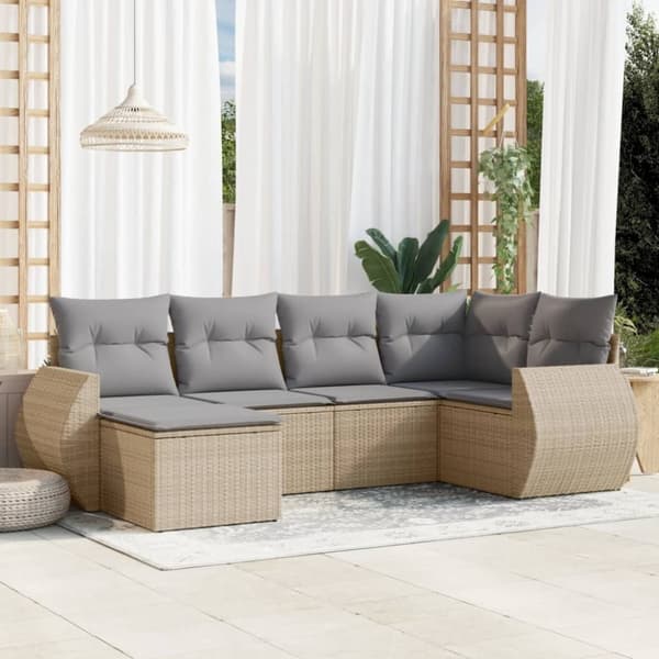 vidaXL sofasæt til haven 6 dele med hynder polyrattan beige