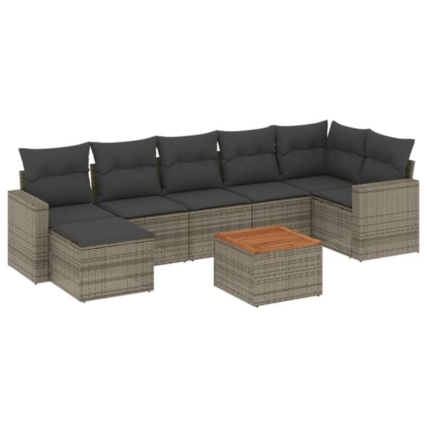 vidaXL sofasæt til haven 8 dele med hynder polyrattan grå