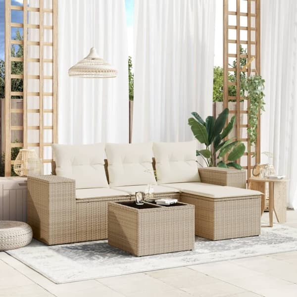 vidaXL sofasæt til haven 5 dele med hynder polyrattan beige