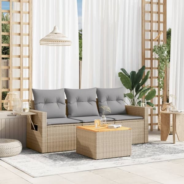 vidaXL sofasæt til haven 4 dele med hynder polyrattan beige