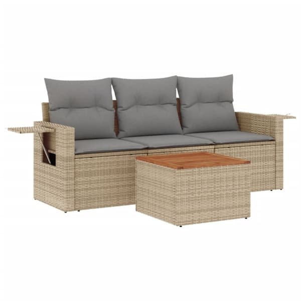 vidaXL sofasæt til haven 4 dele med hynder polyrattan beige