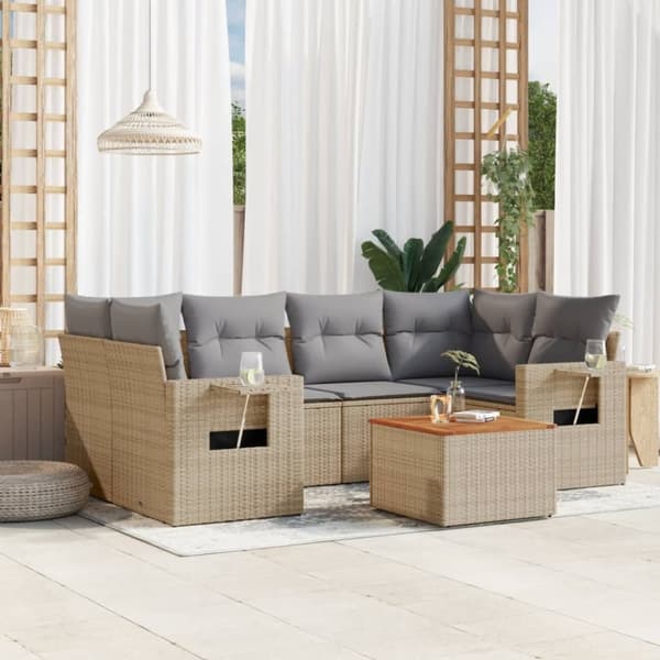 vidaXL sofasæt til haven 7 dele med hynder polyrattan beige