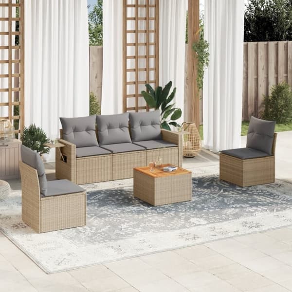 vidaXL sofasæt til haven 6 dele med hynder polyrattan beige