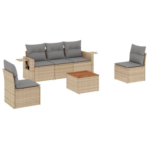 vidaXL sofasæt til haven 6 dele med hynder polyrattan beige