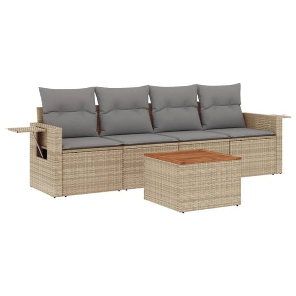vidaXL sofasæt til haven 5 dele med hynder polyrattan beige