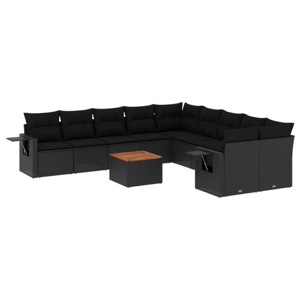 vidaXL sofasæt til haven 11 dele med hynder polyrattan sort