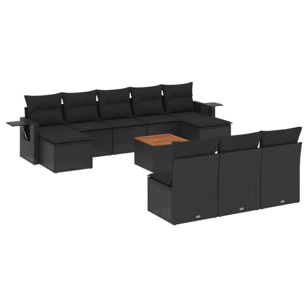 vidaXL sofasæt til haven 11 dele med hynder polyrattan sort