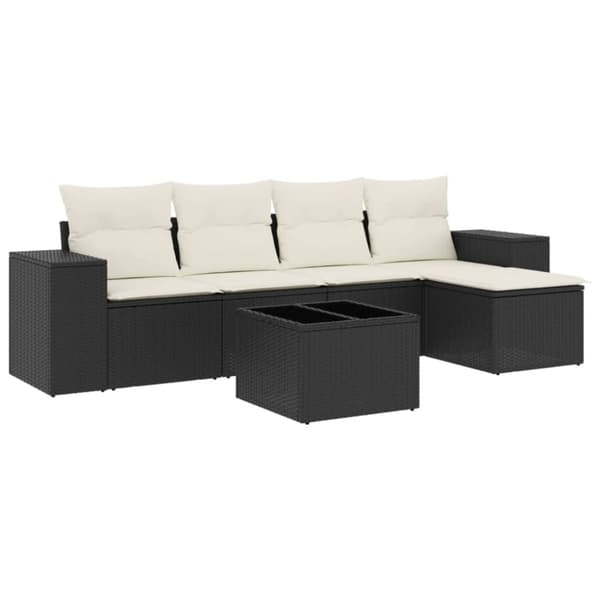 vidaXL Loungegrupp med dynor 6 delar svart konstrotting