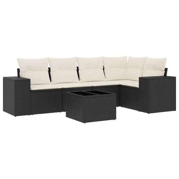 vidaXL sofasæt til haven 6 dele med hynder polyrattan sort