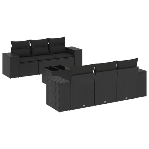 vidaXL sofasæt til haven 7 dele med hynder polyrattan sort