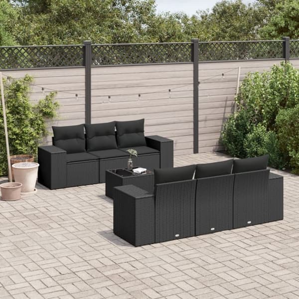 vidaXL sofasæt til haven 7 dele med hynder polyrattan sort