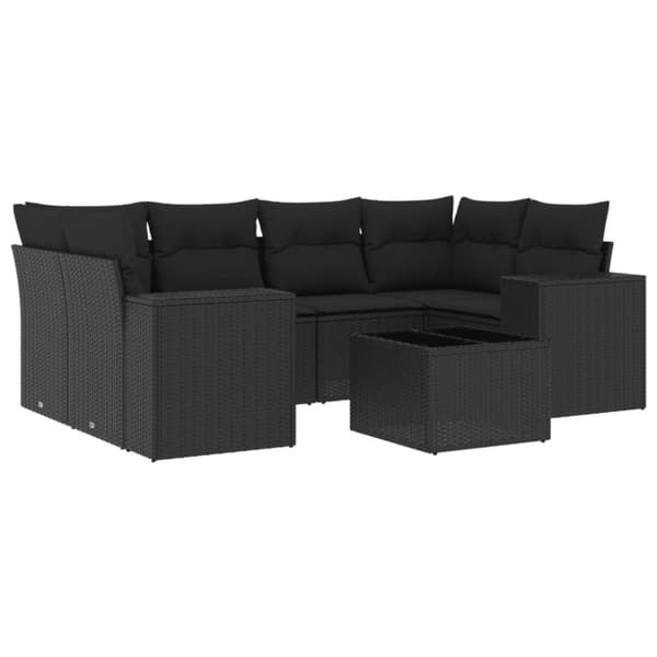 vidaXL sofasæt til haven 7 dele med hynder polyrattan sort