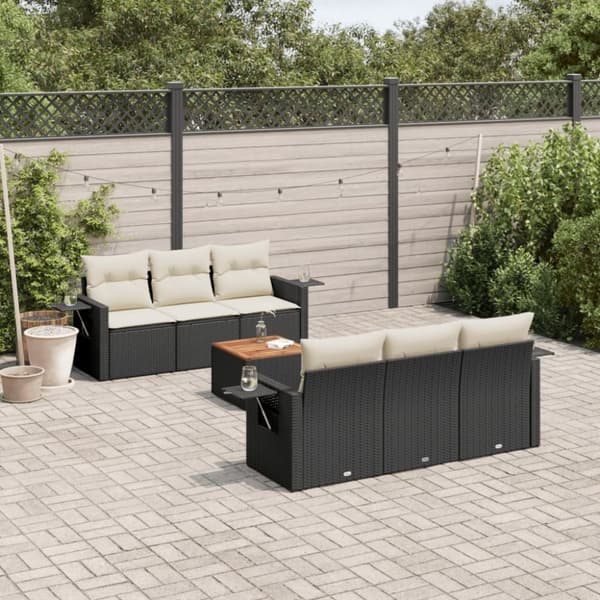 vidaXL sofasæt til haven 7 dele med hynder polyrattan sort