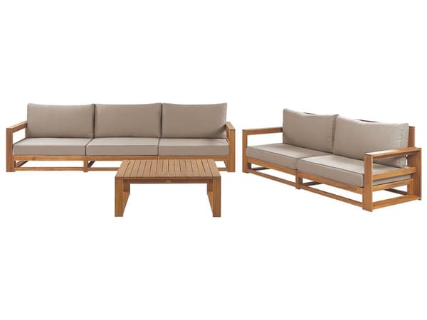 Loungegrupp Ljust Akaciaträ Taupe Utomhus 5-sits 2 Soffor med Soffbord Kuddar Modern Design Trädgård Uteplats