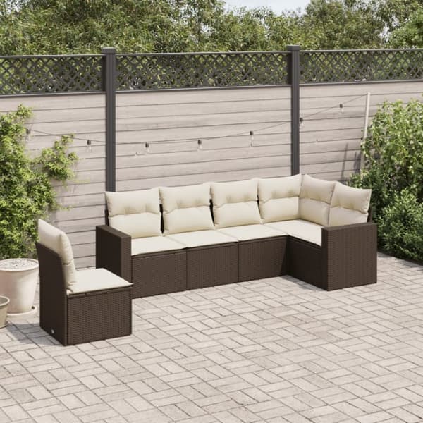 vidaXL sofasæt til haven 6 dele med hynder polyrattan brun