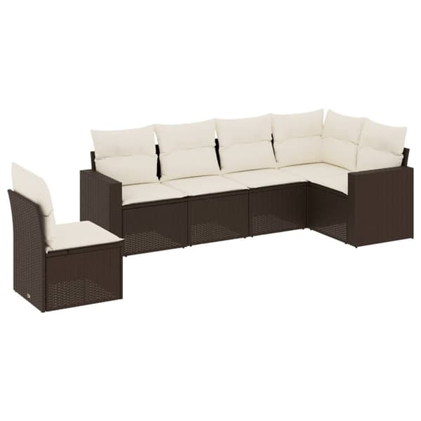vidaXL sofasæt til haven 6 dele med hynder polyrattan brun
