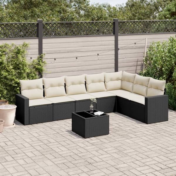 vidaXL sofasæt til haven 8 dele med hynder polyrattan sort