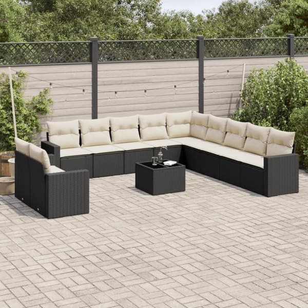 vidaXL sofasæt til haven 12 dele med hynder polyrattan sort