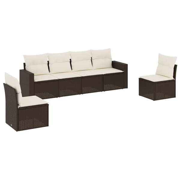 vidaXL sofasæt til haven 6 dele med hynder polyrattan brun