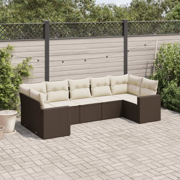 vidaXL sofasæt til haven 7 dele med hynder polyrattan brun