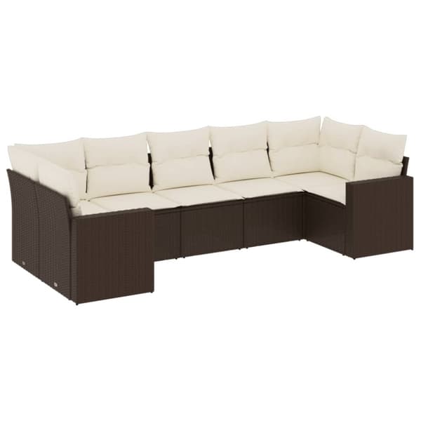 vidaXL sofasæt til haven 7 dele med hynder polyrattan brun