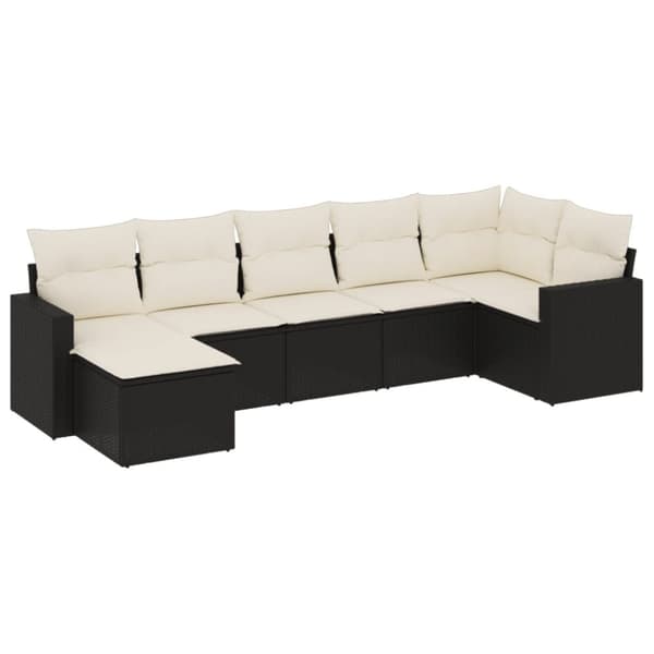 vidaXL sofasæt til haven 7 dele med hynder polyrattan sort