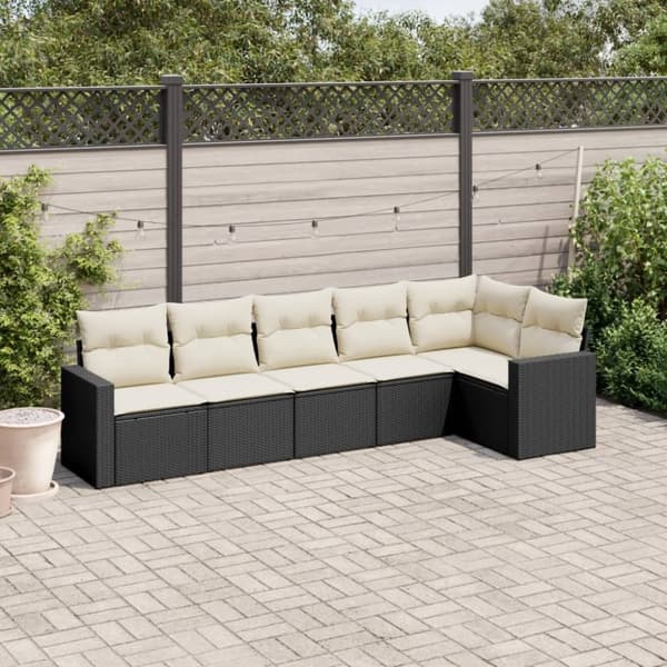 vidaXL sofasæt til haven 6 dele med hynder polyrattan sort