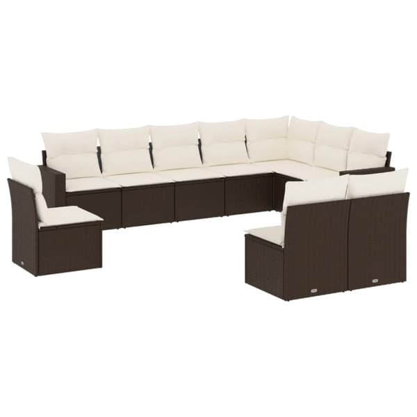 vidaXL sofasæt til haven 10 dele med hynder polyrattan brun
