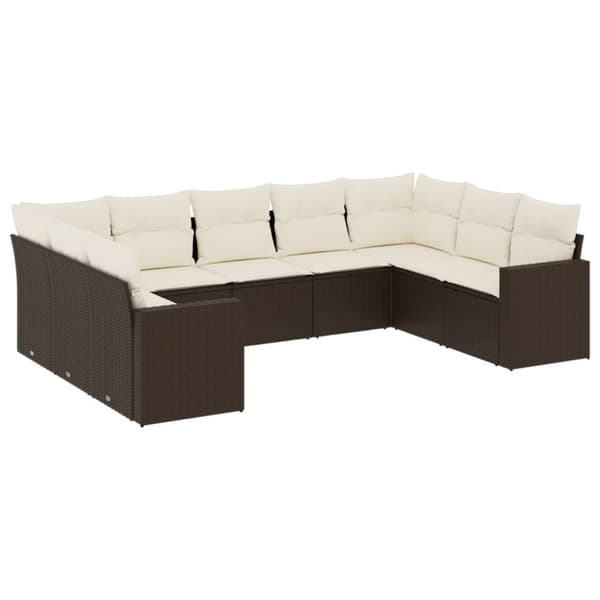 vidaXL sofasæt til haven 9 dele med hynder polyrattan brun