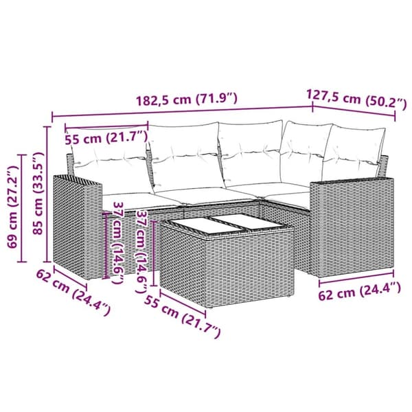 vidaXL sofasæt til haven 5 dele med hynder polyrattan sort