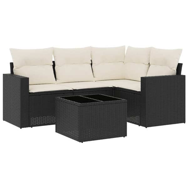 vidaXL sofasæt til haven 5 dele med hynder polyrattan sort